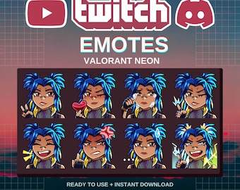 Neon Valorant Emotes | Vorgefertigt | Zucken | Discord | YouTube | Luftschlangen