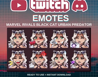 Emotes de Black Cat Urban Predator de Marvel Rivals / Prefabricados / Twitch / Discord / YouTube / Streamers
