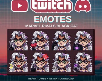 Black Cat Marvel Rivals-emoties | Kant-en-klaar | Twitch | Onenigheid | YouTube | Streamers