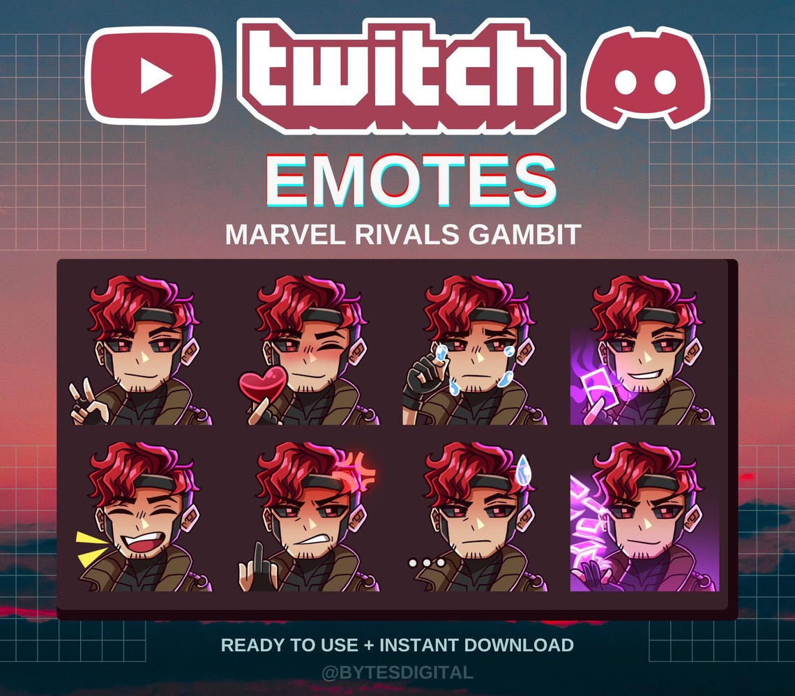 Gambit Marvel Rivals Emotes | Premade | Twitch | Discord | Youtube ...