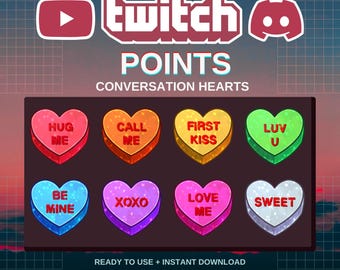 Conversation Hearts Valentijnsdag Candy Channel-punten | Badges | Kant-en-klaar | Twitch | Onenigheid | YouTube | Streamers