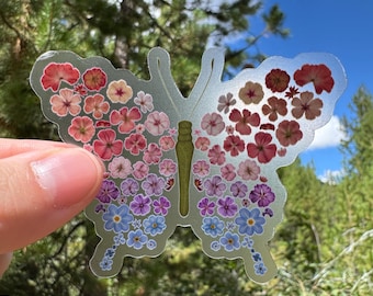 Clear Floral Butterfly Sticker | Pressed Flower Butterfly | Water Resistant Sticker | Transparent Sticker | Hello Lemon Design Co