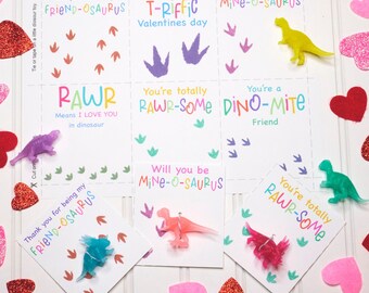 PRINT YOUR OWN Fun Dinosaur Valentine Digital Download- 6 Different Designs - Kids School Valentines- Download Only