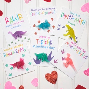 Fun Dinosaur Valentine&#39;s - 6 Different Designs - Glow In The Dark Dinosaurs - Kids School Valentines