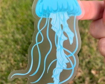Blue Jellyfish Sticker | Clear Sticker | Jellyfish | Water Resistant Sticker | Transparent Stickers | Ocean Wildlife | Jelly | Hello Lemon