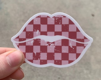 Pink Checkered Lips Sticker - Waterproof Sticker- Pink Checkered Lips