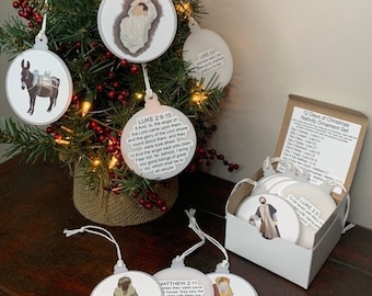 12 Days of Christmas Nativity Ornament Set – Acrylic Scripture Ornaments – Christian Advent Countdown – KJV or ESV Bible Verse Christmas Set