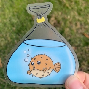 Puffer Fish Sticker- Clear Sticker- Fish Transport- Water Resistant Sticker- Transparent Stickers
