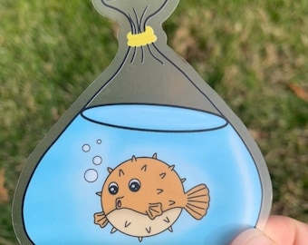 Puffer Fish Sticker- Clear Sticker- Fish Transport- Water Resistant Sticker- Transparent Stickers