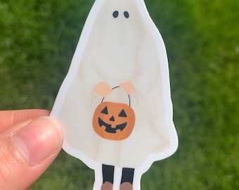 Trick-or-Treating Ghost - Waterproof Sticker- Halloween Trick-or-Treating Ghost