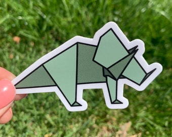 Origami Dino Sticker | Triceratops | Green Dion | Waterproof Sticker