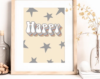 Happy Retro Wall Art- Instant Digital Download- Retro Art- Digital Print