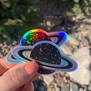 Holographic Saturn Constellations Sticker- Water Resistant Sticker- Holographic