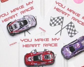 You Make My Heart Race Valentine's - Pull Back Race Cars - Kids School Valentines