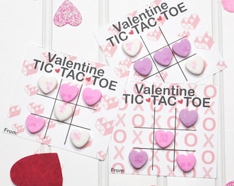Tic Tac Toe Valentine's Day - Kids School Valentines - Card Only