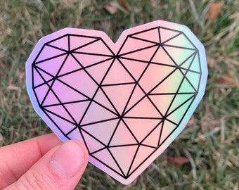 Holographic Geometric Heart -Valentines  Sticker- Water Resistant Sticker- Holographic
