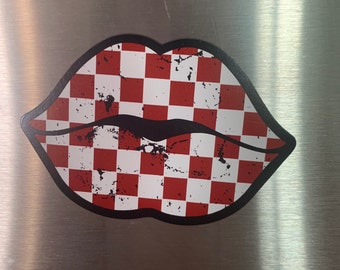Checkered Lips Magnet- Checkered Lips- Refrigerator Magnet