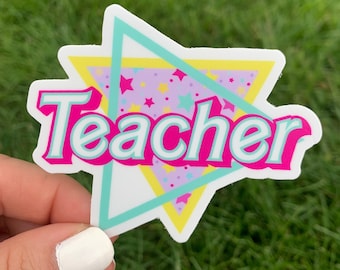 Retro Treacher Sticker | Waterproof Sticker | Teacher Appreciation | Neon | Hello Lemon Design Co