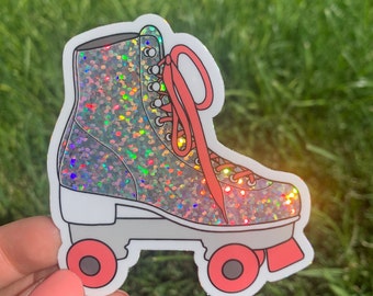 Glitter Roller Skate | Waterproof | Holo Glitter Sticker | Roller Skate | Glitter | Waterbottle | Sparkle Sticker | Hello Lemon Design Co.