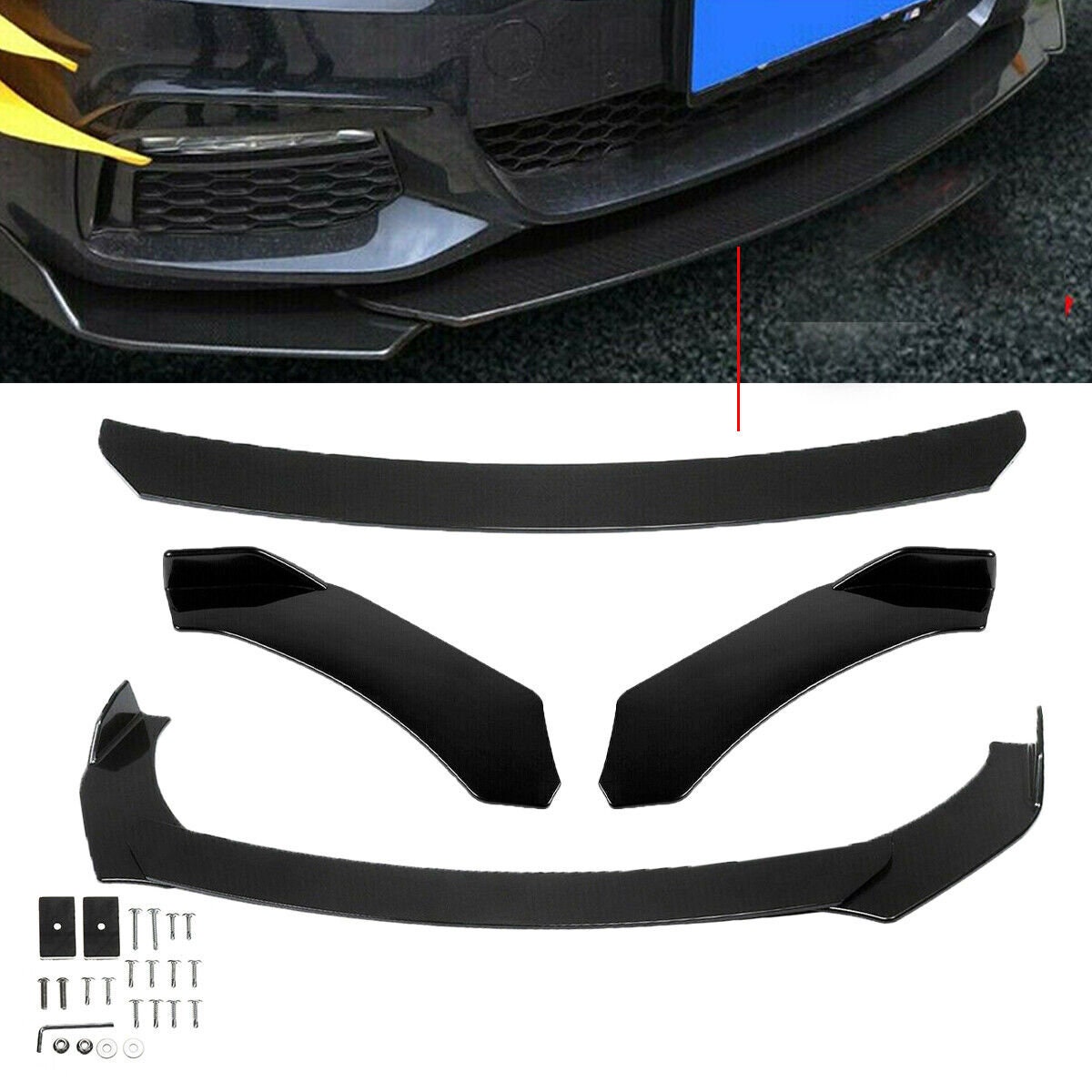 Universal Black Car Front Bumper Spoiler Lip Body Kit Splitter Chin-Roun