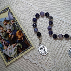 St. Andrew Novena Chaplet (Purple Agate) With Laminated Prayer Card