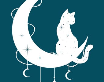Cat on the Moon Crochet Tapestry Pattern - Instant Download