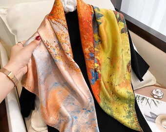 90*90cm Large Square Scarf with Elegant Picture