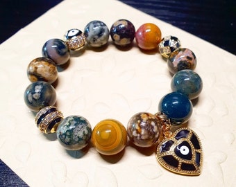 Handcrafted bracelet with beautiful Ocean Jasper (12mm) stone