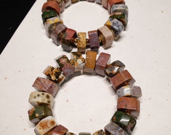 Handcrafted bracelet with Ocean Jasper and Obsidian (16mm)