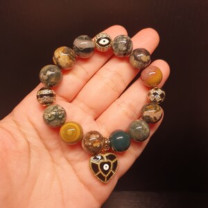 Handcrafted bracelet with beautiful Ocean Jasper 12mm stone zdjęcie 2