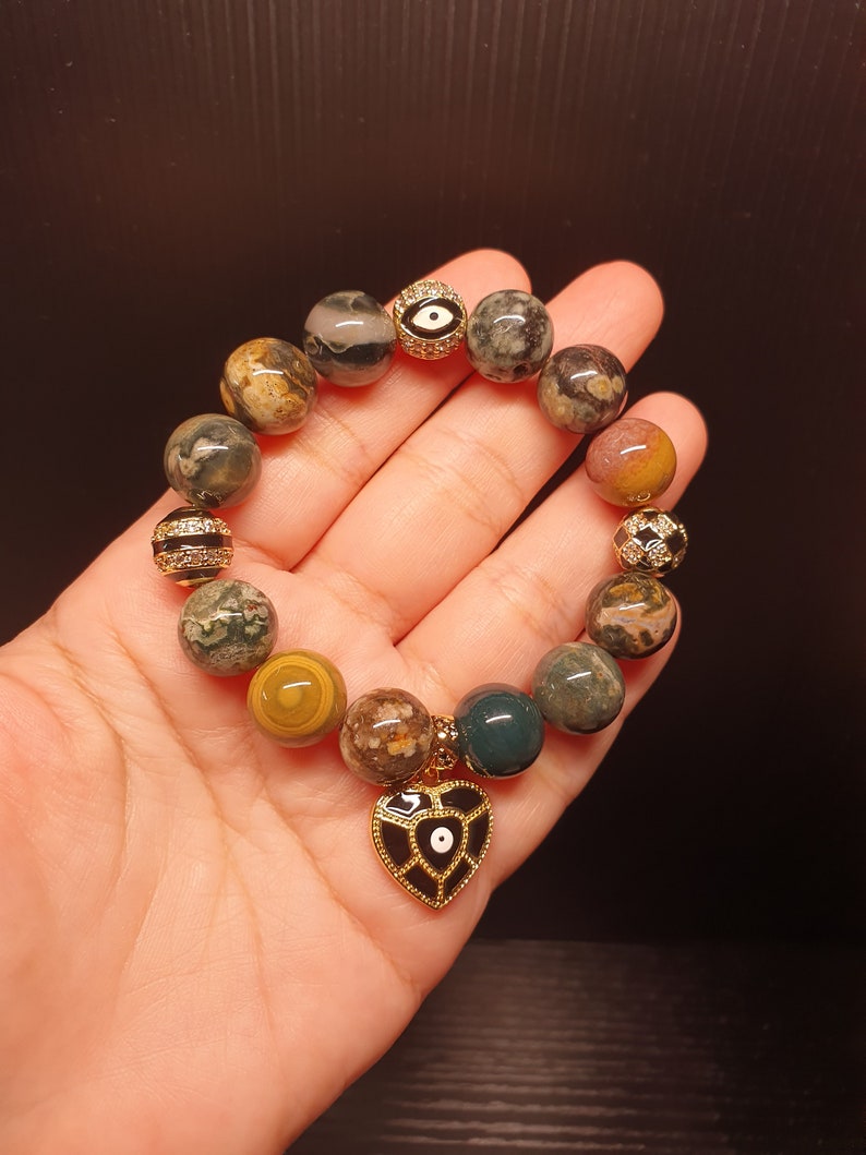 Handcrafted bracelet with beautiful Ocean Jasper 12mm stone zdjęcie 2