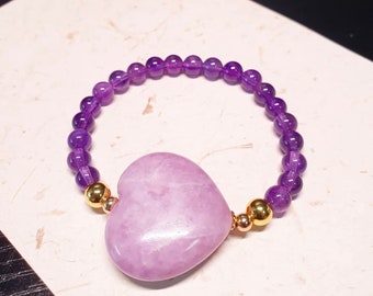 Handcrafted bracelet with Good Quality Amethyst and Lepidolite