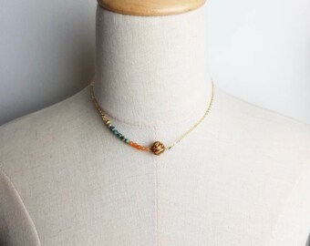 Handcrafted necklace with Serpentine, Carnelian and African Turquoise