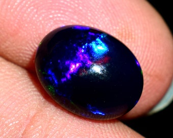 Natural Black Opal 3.35 Ct Oval Cabochon Certified Loose Gemstone From Ethiopia
