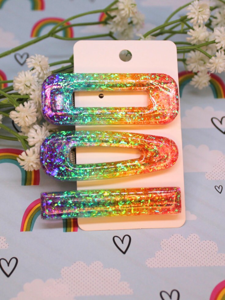 Rainbow Barrette, Glitter Rainbow Hair Clips, Resin  display picture 1