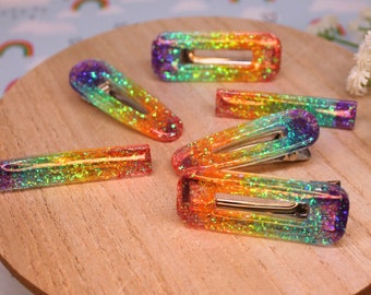 ??ⓅⒾⓃⓀ ⓋⓈ Metallic Rainbow Pride Barrettes?? Rainbow Barrette, Glitter Rainbow Hair Clips, Resin  main image 4