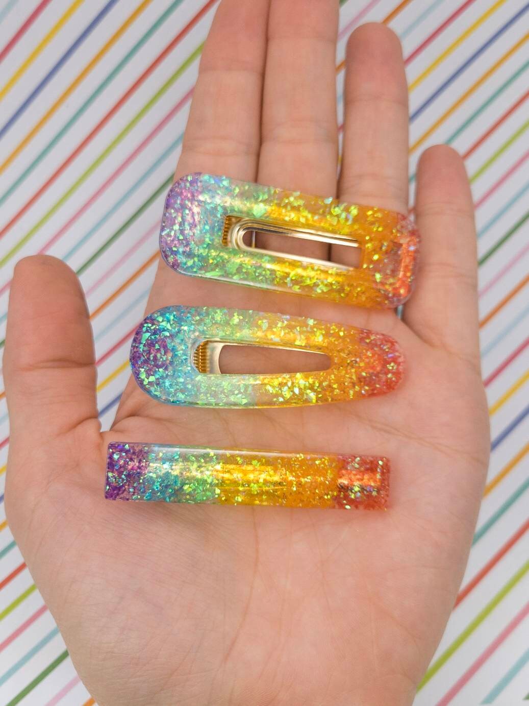 Rainbow Barrette, Glitter Rainbow Hair Clips, Resin  display picture 1