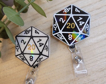D20 Badge Reel, D&D Badge Reel, Round ID Holder, Nurse Teacher Badge Reel, Custom Reel, Badge Holder Retractable, Nerdy Accessory
