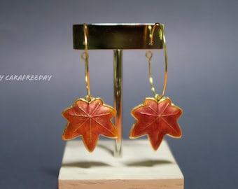Enamel Maple Leaf Hoop Earrings – Autumn Vintage Style