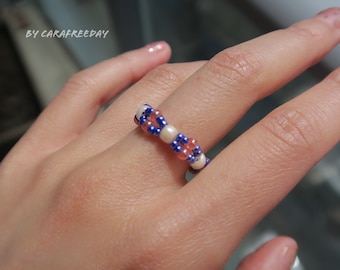 Zweilagiger Perlenring - Zierlicher Perlenring, Sommer Stapelbare Ringe, Y2K Perlenringe, Boho Ringe, Glasperlen Stretch Ringe, Unisex Ringe