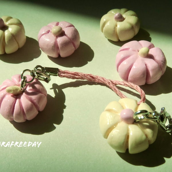 2 pc Pink Pumpkin Charm - Clay Phone Charm, Mini Pumpkin, Halloween Ideas, Pumpkin Season, Pastel color Pumpkin, Miniature, Stitch Marker