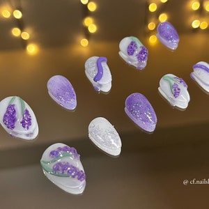Lavender Haze Nails, Press On Nails, Japanese Nail Art , Hand Painted Nails , Cute Purple Nails , 3d Kawaii Nails , Cozy Nails, Lavender