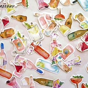 15 PCS Cocktail Sticker Pack - Matte Kawaii Wine stickers, Alcohol sticker pack, Cute drink sticker pack, scrap book,water resistant sticker