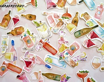 15-delige cocktailstickerpakket - matte kawaii wijnstickers, alcoholstickerpakket, stickerpakket schattig drankje, plakboek, waterbestendige sticker