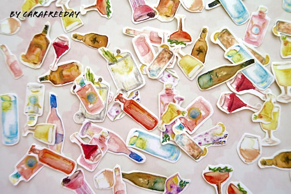 15 PCS Cocktail Sticker Pack - Matte Kawaii Wine stickers, Alcohol sticker pack, Cute drink sticker pack, scrap book,water resistant sticker