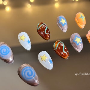 Shooting stars-10 Pc Press on nails - Y2K Press on Nails, False nails, Cute Press on Nails, Kidcore Nail, Stick on nails, short nails