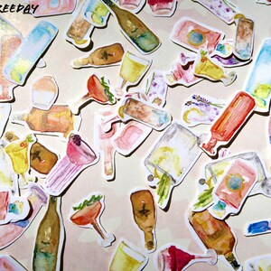 15 PCS Cocktail Sticker Pack - Matte Kawaii Wine stickers, Alcohol sticker pack, Cute drink sticker pack, scrap book,water resistant sticker image 6