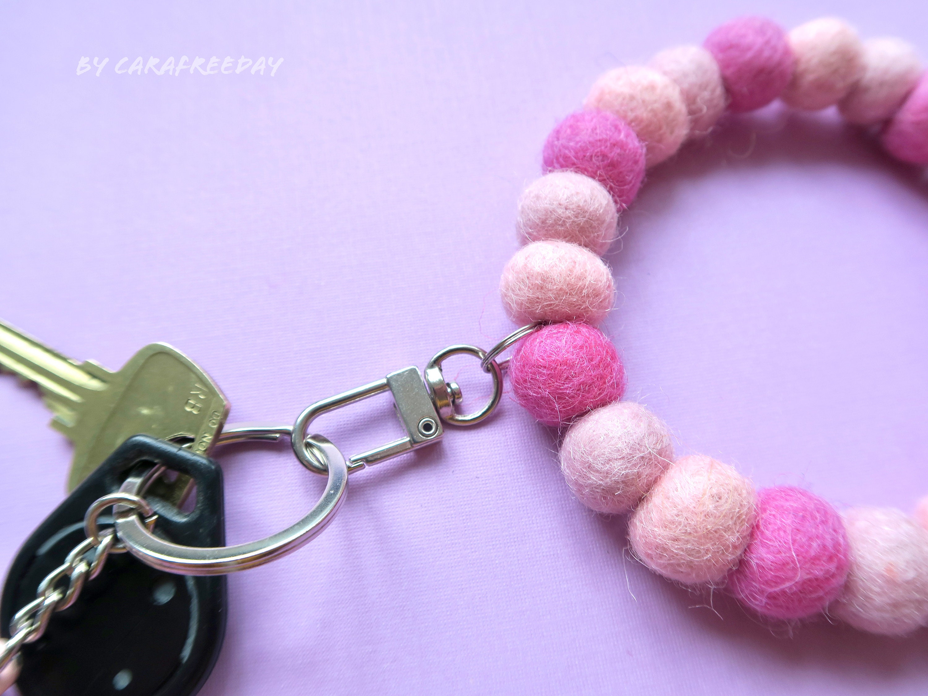 Holographic Glitter “D” Pastel Pink Pom-Pom Keychain - Light Pink Rose  Dangle
