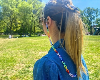 Rainbow Glasses Chains, Face Mask Chain, Sunglasses Chain, Reading Glass Lanyard With Clip, Mask Cord,Glasses Neck Strap Holder, Pride chain