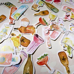 15 PCS Cocktail Sticker Pack - Matte Kawaii Wine stickers, Alcohol sticker pack, Cute drink sticker pack, scrap book,water resistant sticker image 4